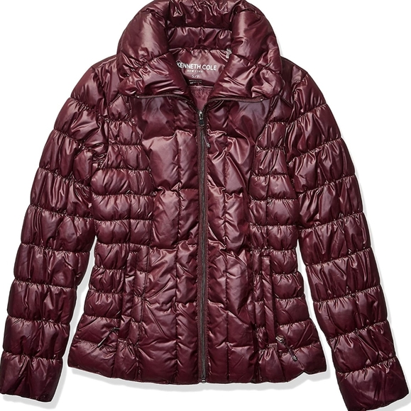 Kenneth Cole Jackets & Blazers - Kenneth Cole Burgundy Short Zip Front Puffer Jacket Large
